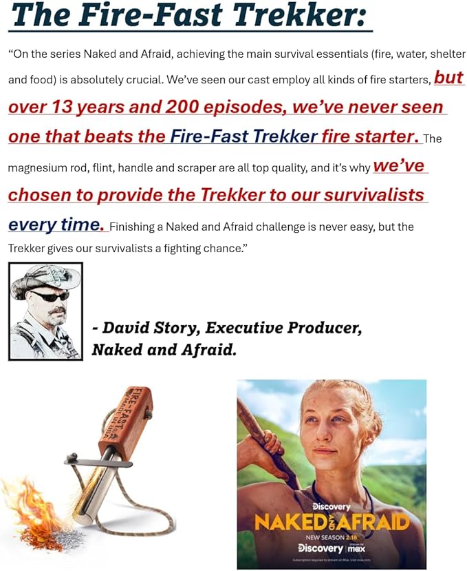Fire-Fast Trekker. Best Emergency Waterproof Survival Fire Starter. Magnesium and Euro Fire Steel Ferro Rod. Compact Durable Tool for Bushcraft, Camping, Backpacking, Hiking, Hunting, or Bug Out Bag