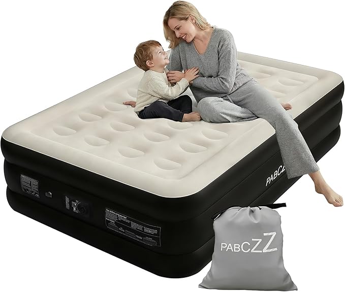 air Mattress Full with Built in Pump – 18-Inch Thickened air Bed Suitable for Camping, Home use, and Guest Accommodation, Supports Up to 650 Pounds（Black）
