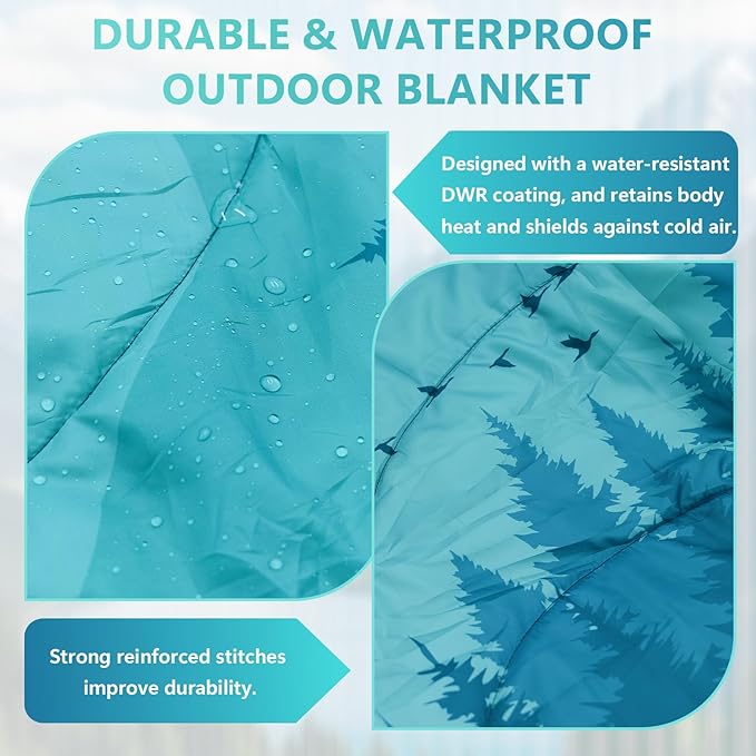 Camping Blanket, Waterproof Outdoor Blankets for Sleeping Packable Ultralight Puffy Camping Quilt for Hammock Hiking Picnic Stadium Beach Cold Weather 55"x78.8"