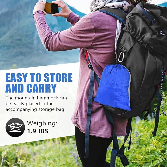 OBTANIM Camping Hammock 500lbs Portable Lightweight Single or Double Hammock with Tree Straps and Carry Bag for Camping Backpacking Hiking Travel Beach Outdoor Indoor (Gray and Dark Blue)