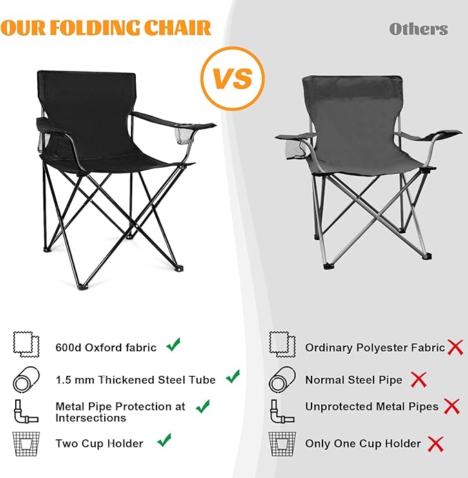 HaSteeL Camping Chairs 4 Pack, Oversized Folding Chair with Cup Holders for Adults, Portable Chair & Carry Bag for Outdoor Backyard, Beach, Lawn, Patio, Picnic, Fishing, Oxford Fabric & Heavy Duty