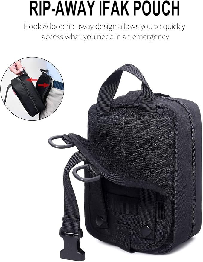 Molle medical pouch ifak bag first aid kit tactical pouch empty emt med belt pouch rip away small rescue trauma pouches (Black)