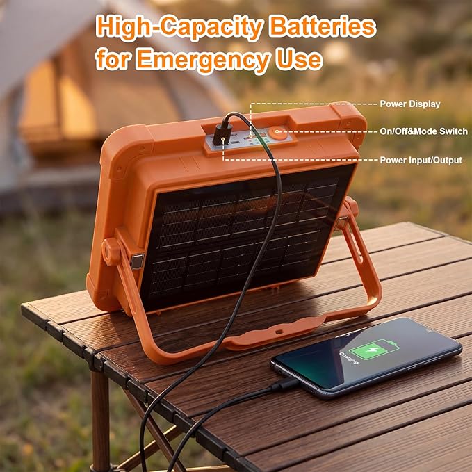 Vcwtty 120W Solar Rechargeable Work Light, 192 LED 10000LM Portable Flood Light with Stand，LED Work Light with 5 Modes，IP66 Waterproof Outdoor Light for Mechanic Camping Fishing Repair (1)