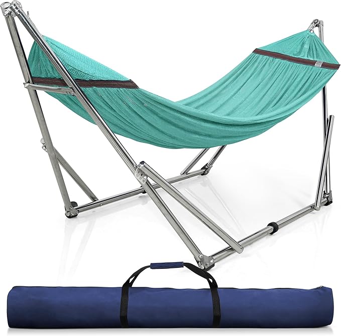 Tranquillo Adjustable Collapsible Hammock with Stand – Picnic Hammock Stand and 2 Layered Polyester Hammock Net for 2 Persons with Carry Bag, Sky
