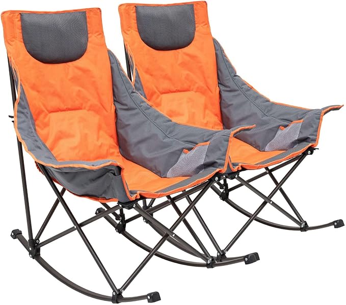 SUNNYFEEL Oversized Rocking Camping Chair 2 Pack, Fully Padded Patio Chair with Side Pocket, High Back Portable Lawn Recliner with Carry Bag, Outdoor Rocker Camp Chairs for Adults Heavy Duty 500 LBS