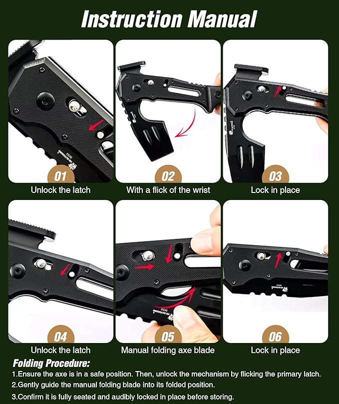HX OUTDOORS Folding Hatchet Axe Survival Multitool, DC53 Steel Blade with Black Titanium, Camping Hatchet with Hammer, G10 Handle for Outdoor Gear,Various Tactical and Survival(Black)
