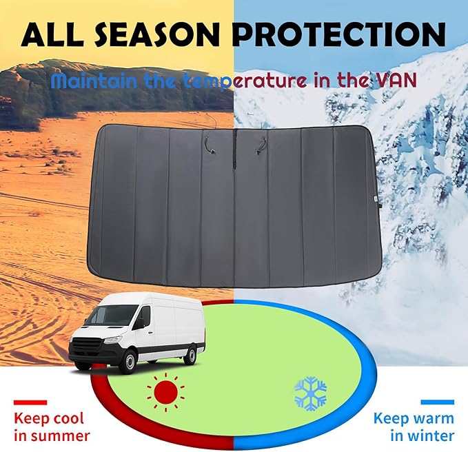 Insulated Front Windshield Cover for 2007-2026 Mercedes-Benz Sprinter NCV3/VS30 Vans, Blackout Privacy Sun Shades for Stealth Camping – Dark Gray