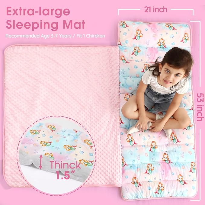 ACRABROS Toddler Nap Mat with Pillow and Blanket, Large Rolled Napping Mats,Slumber Bags for Boys Girls,Kids Sleeping Bag for Daycare, Preschool Travel