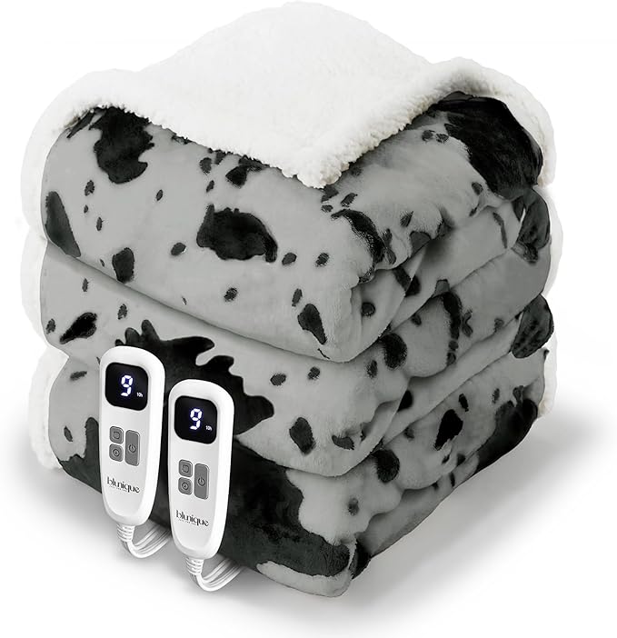 Heated Blanket Queen Blanket - Fast Heating Electric Blanket, Soft Flannel Heated Queen with 4 Time Settings,10 Heating Settings, Warm Gifts for Women & Mom & Grandma(84"x90"Cow Print Grey)