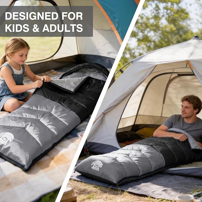 Sleeping Bag 4 Seasons Adults & Kids for Camping Hiking Trips Warm Cool Weather,Lightweight and Waterproof with Compression Bag,Indoors Outdoors Activities