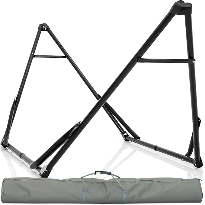 Tranquillo Unity Adjustable Hammock Stand, 800 lbs Capacity Steel Double Hammock Stand for 2 Persons, Premium Pre-Assembled Stand for Indoor Outdoor, Frame Black