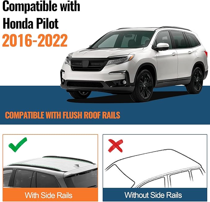 Wonderdriver Roof Rack Cross Bars Compatible with Honda Pilot 2016-2022 with Flush Rails, Aluminum Crossbars Rooftop Cargo Bag Kayak Bike Luggage Snowboard Carrier Kayak Bike Cargo Accessories