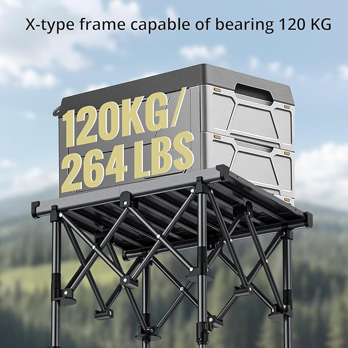 Anbte Folding Camping Table, 2 Height Adjustable Small Camping Side Table Aluminum Roll Top with Carry Bag, Stable X-Frame for Outdoor Cooking, Tailgating Picnic BBQ RV Travel, 20”x16”, 264lbs Load