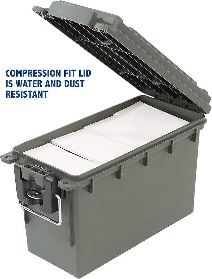Sheffield 12626 Ammo Storage Box, Stackable .30 Cal Field Boxes, Water and Dust Resistant, Lockable Storage Box with Handle, Secures Hunting Gear, Supplies, and Bullets, Made in USA, Green(Pack of 6)