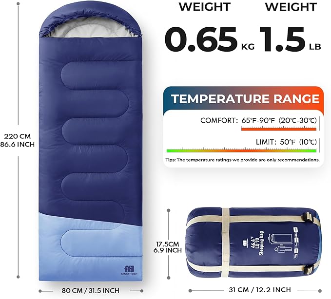 Ultralight Warm Weather Sleeping Bag - Portable, Waterproof, Compact Lightweight, Comfort with Compression Sack - Great for Outdoor Camping, Backpacking & Hiking