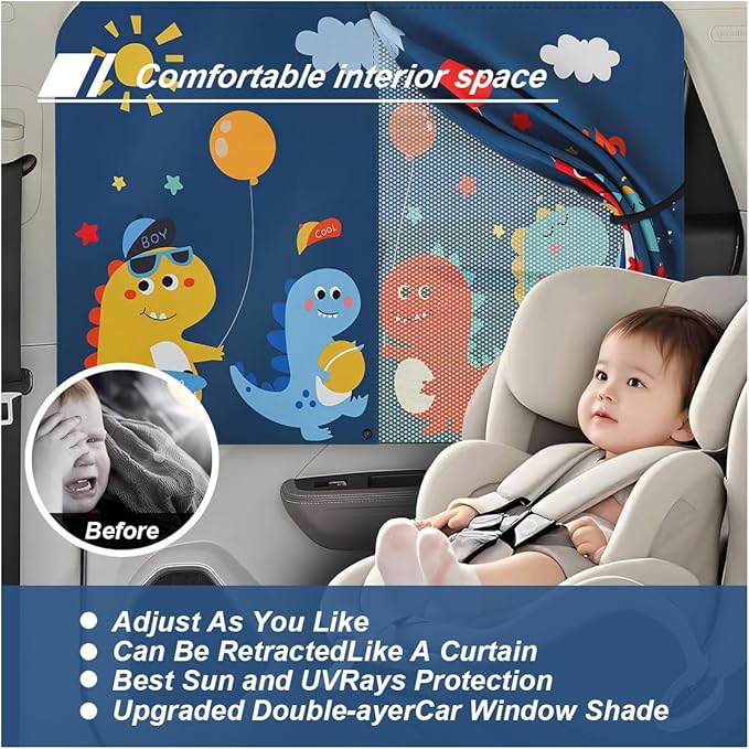 ZIMISI Car Window Shades, Magnetic Double Layer Window Screen for Baby Protection, UV Protection Privacy Blackout/Half Shade Car Window Covers, Auto Sun Shade Curtains Accessories (Blue)