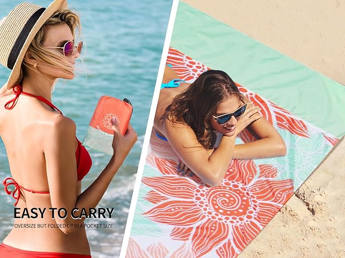 HIHOHO Beach Blanket Waterproof Sandproof Extra Large Beach Mat 79" X 83"/120"x108"for 1-8 Adults Quick Drying Durable Outdoor Picnic Mat for Beach Travel Camping Hiking