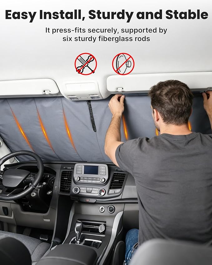 MELIPRON Van Windshield Covers Fit for Mercedes-Benz Sprinter NCV3/VS30 2007-2025, Blackout Privacy & Thermal Insulation Window Cover for Van Life & Camping, Custom Fit, Easy Install, Gray