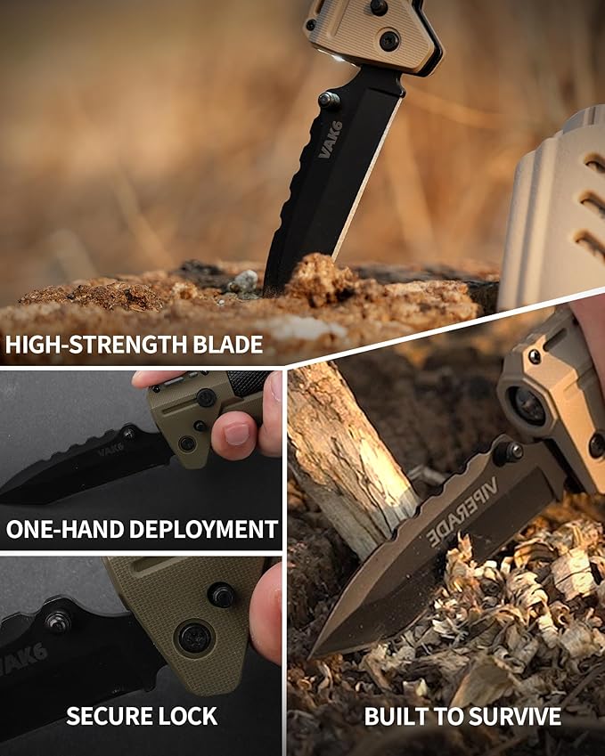 sayram Survival Multi Tool - 4-in-1 Tactical Knife, Rechargeable Flashlight, Pulse Arc Lighter, Hand Crank Generator for Emergency, Camping & Outdoor (Belt Sheath Included) (Black)