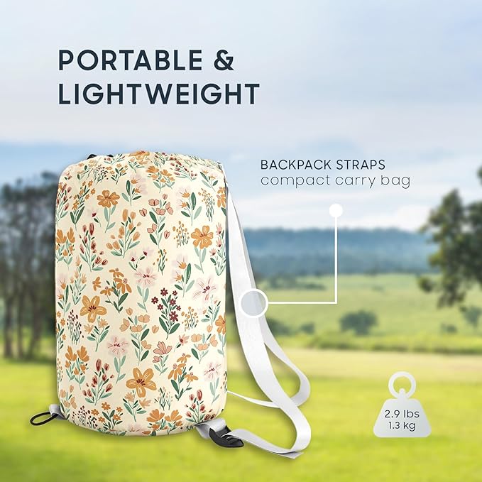Wake In Cloud - Kids Sleeping Bag for Girls Toddlers, Camping in Warm Cold Weather, Backpacking Lightweight Compact Outdoor Liner for 3 Seasons Summer Spring Fall, Flowers Orange Cream