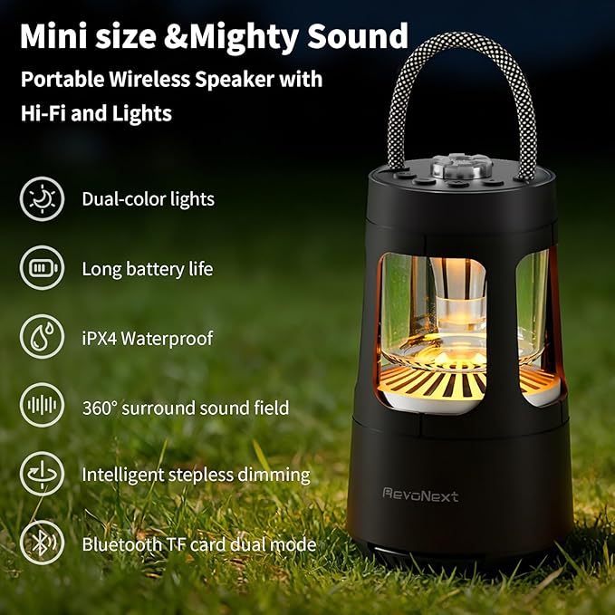 LED Camping Lantern Rechargeable,Outdoor Bluetooth Speakers, 4000mAh ,IPX4 Waterproof ,Dimmable Tent Lights for Power Outages, Decorations for Party Garden Patio/Pool (Black)