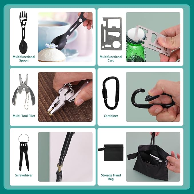 Teen Boy Gifts, Unique Graduation Gifts for Teenage Boy Ages 10 11 12 13 14 15 16 17 18, Son Boyfriend Man Toy Birthday Gifts Idea, 16 PC Survival Gear Kit Hunting Fishing Camping Accessories