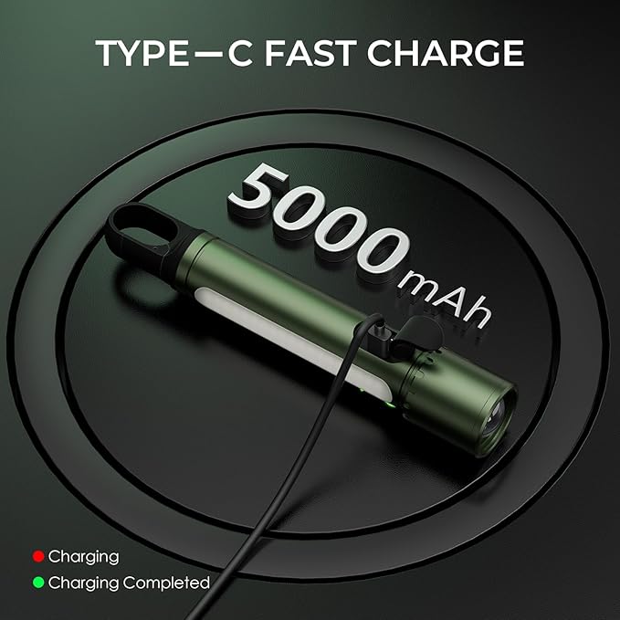 ADDplus Magnetic Flashlight Rechargeable,2000LM 5000mAh Flashlights High Lumens with 18 Modes,Waterproof, Adjustable,Powerful Flash Light,Multi-Flashlights for Home,Car,Hiking,Camping(1, Green)