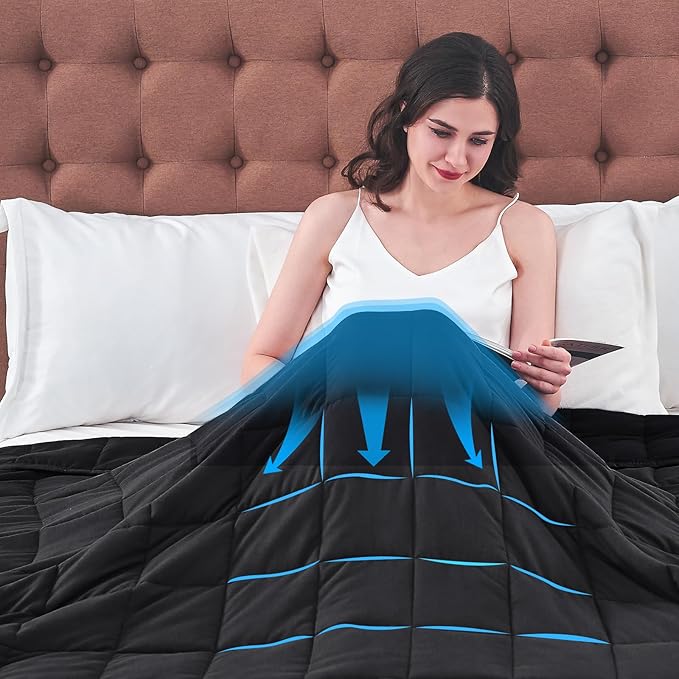 yescool Weighted Blanket for Adults (12 lbs, 48" x 72", Black) Cooling Heavy Blanket for Sleeping Perfect for 110-130 lbs, Twin Size Breathable Blanket with Premium Glass Bead, Machine Washable