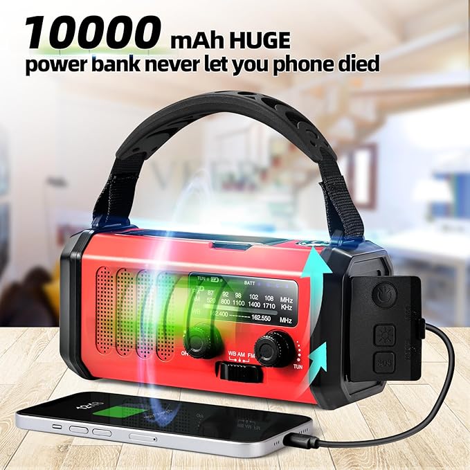 QAUYYW Emergency Weather Radio,37000mWh Portable NOAA/AM/FM Crank Radio, Reading Light, Solar Radio, SOS Emergency Flashlight, Multiple Power Sources,for Hurricanes and Emergencies