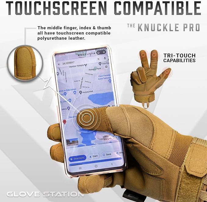 Glove Station Tactical Gloves for Men – Touchscreen Utility Gear with Hard Knuckle Protection Used in Motorcycle, Airsoft, Combat, Police, Shooting & Outdoor Work Tan - Hard Knuckle Medium
