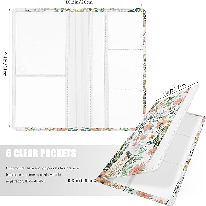 Car Registration and Insurance Holder, with Magnetic Closure for License, Cards and Documents, All Vehicle Needs and Car Accessories (Flower and Grass)