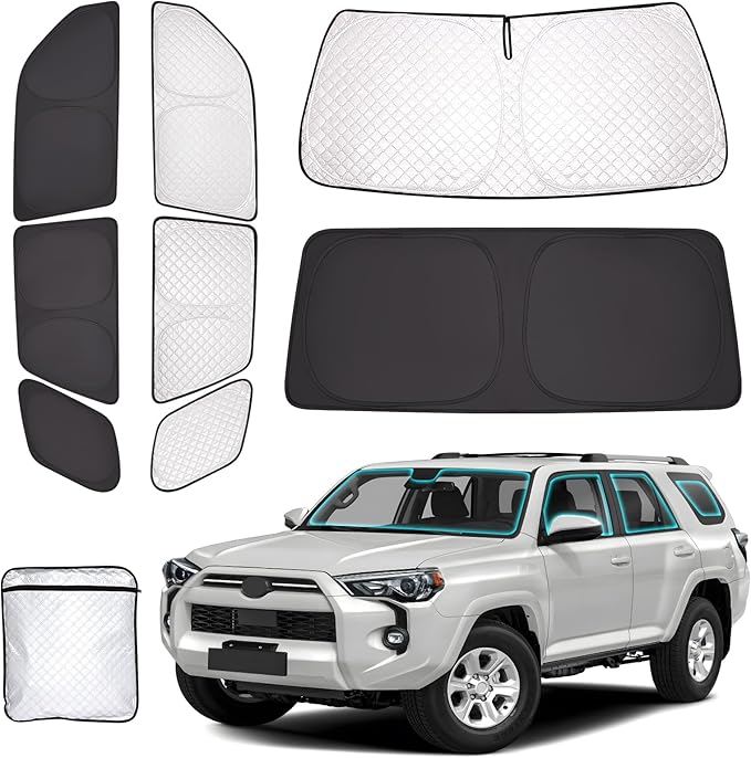 ZATOTOO Car Window Shades for 2017-2024 Toyota 4Runner Sun Shade for Side Window Front Rear Windshield Triangular Window Shade Privacy UV Ray Sun Blocker Heat Insulation for Camp Nap Long Time Parking