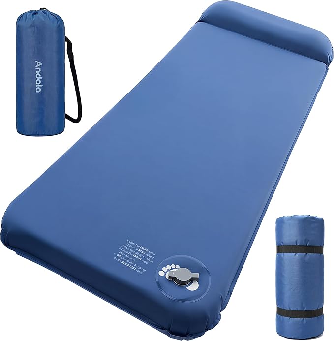 Memory Sleeping Pad, 3.1" Ultra-Thick Foam Sleeping Mat for Camping, Self-Inflating Sleeping Pad with Pillow, Quiet & 9.5 R-Value, 4-Season Camping Mattress Pad for Tent Car Travel (Dark Blue)