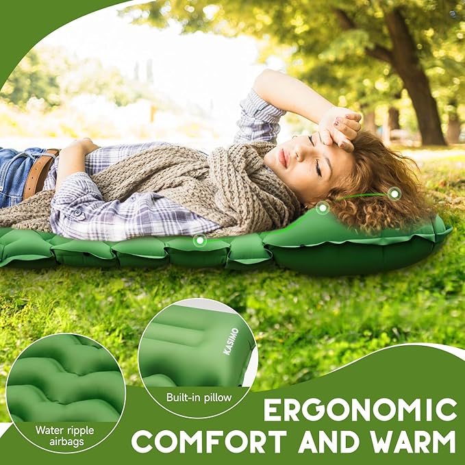 KASIMO Camping Sleeping Pad, Ultralight Camping Mat with Pillow Built-in Foot Pump Inflatable Sleeping Pads Compact for Camping Backpacking Hiking Traveling Tents