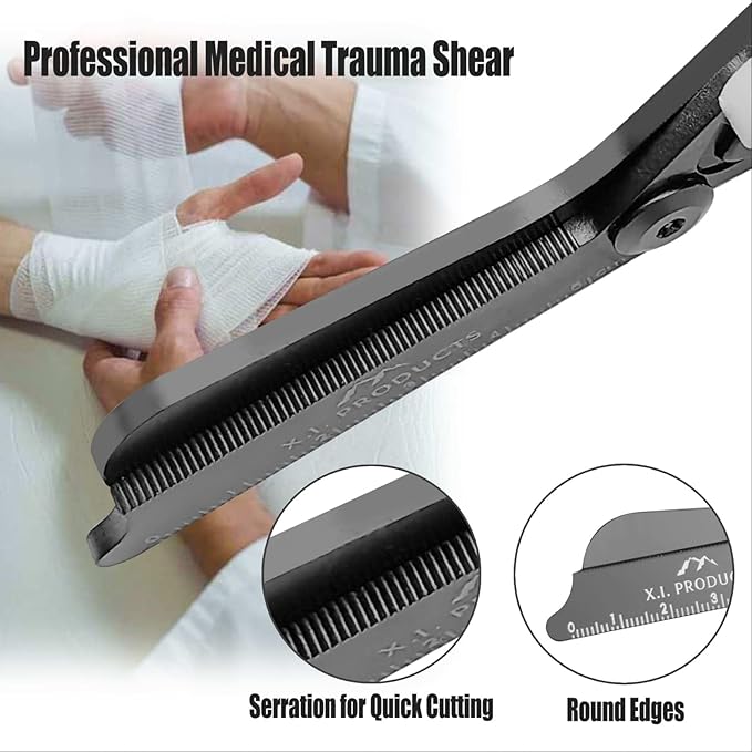 6 in 1 Multifunctional Trauma Shears Foldable with Strap Cutter | Heavy Duty Stainless Steel Emergency Response & Survival Shears With Holster | Medical Trauma shears Tactical | Black Luminous