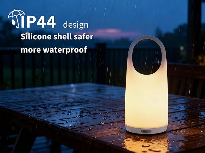 Portable Night Light Table Lamp 2 in 1 Charging LED Camping Lantern Waterproof 3-Levels Dimming&Silicone Shell Shatterproof Survival Kits for Indoor Outdoor Home Emergency Light Power (Warm Colors)