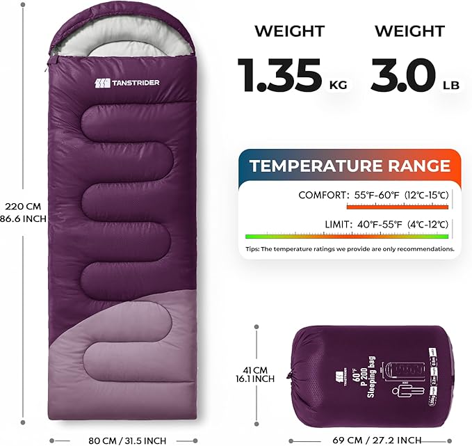 Sleeping Bag for Adults Warm Weather, Compact Lightweight Backpacking Sleeping Bag with Compression Sack, Camping Essentials Gear for Hiking Travel Climbing Outdoor & Indoor Use