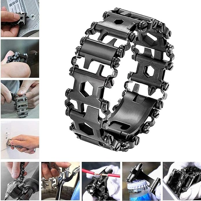 Multitool Bracelet 29 in 1, 22cm Stainless Steel, Outdoor Travel Men Watch Strap, Trend Bracelet with A Pry Tool