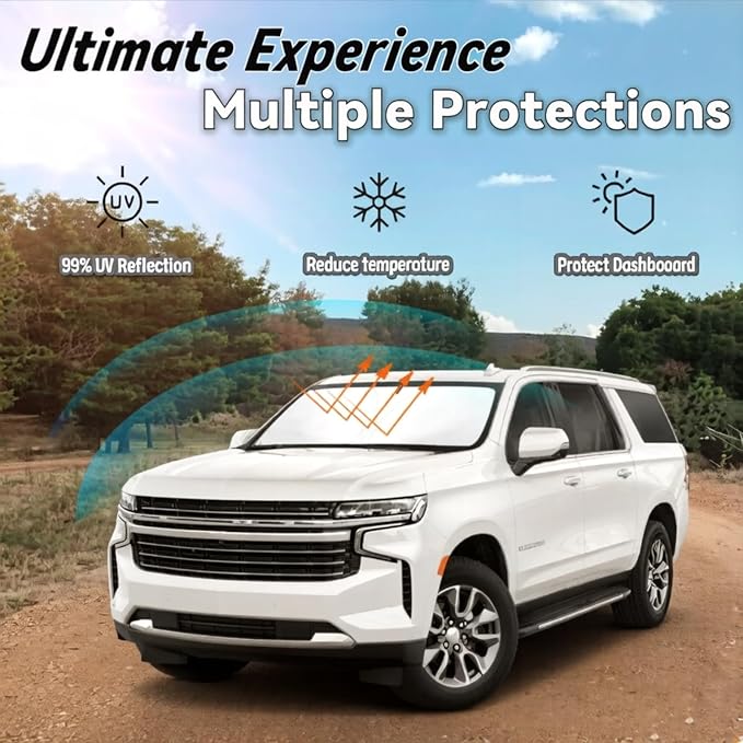 Windshield Sun Shade for Chevy Chevrolet Suburban 2021-2025, Car Front Window Sunshade with 240T Sun Visor Protector Blocks UV Rays Heat Sun Shield Accessories