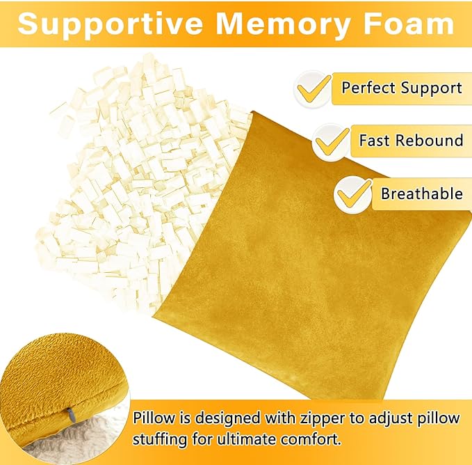 1 MIDDLE ONE 2 Pack Small Pillow, Memory Foam Mini Pillow 11 X 7 Inches for Travel, Sleeping, Nap and Neck, Knee, Lumbar Support, Tiny Cushion for Pet, Dogs (Golden Yellow)