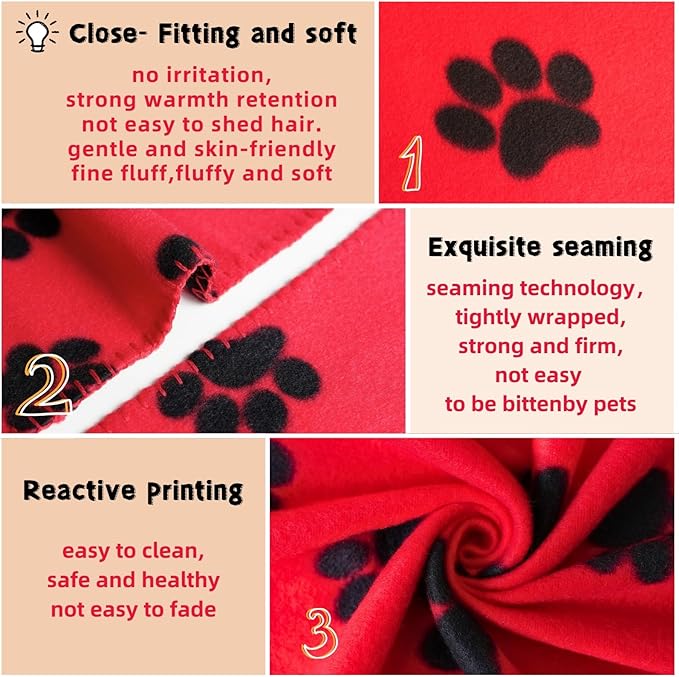 ZYFZCYBL Fleece Throw Blankets Lightweight Warm Soft Cozy Pet-Friendly Bulk Fleece Throw Blanket Solid for Home Bed, Sofa，Office,Gifts, Couch (Pack of 6-50 x 60 inch，Red Black Paw Print)