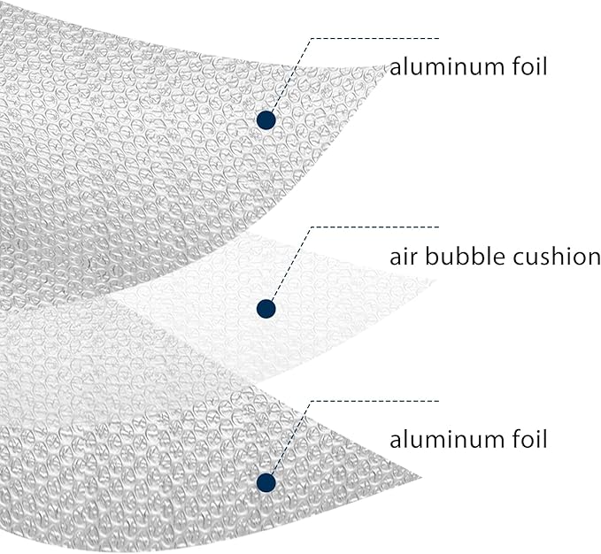 Frienda Rv Window Reflective Insulation Roll 59inch*8.3ft Double Aluminum Foil Heat Bubble Thermal Window Shade Door Cover Blackout for Garage Roof Travel Camper Skylight Shield