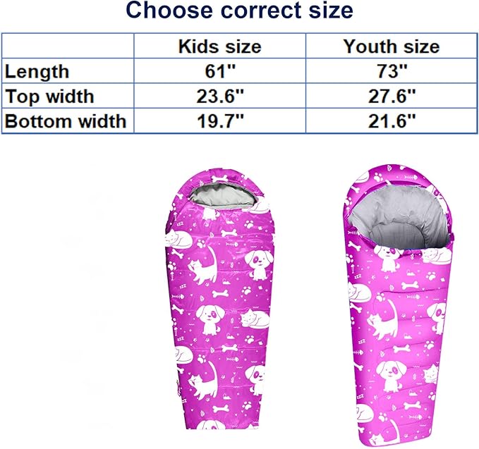 KidzAdventure Mummy Style 32 – 59F Kids Sleeping Bag with Pillow Sleeve, 4 Season, Lightweight and Backpacking Style, Ideal for Camping, Sleepover, Boys, Girls, and Youth