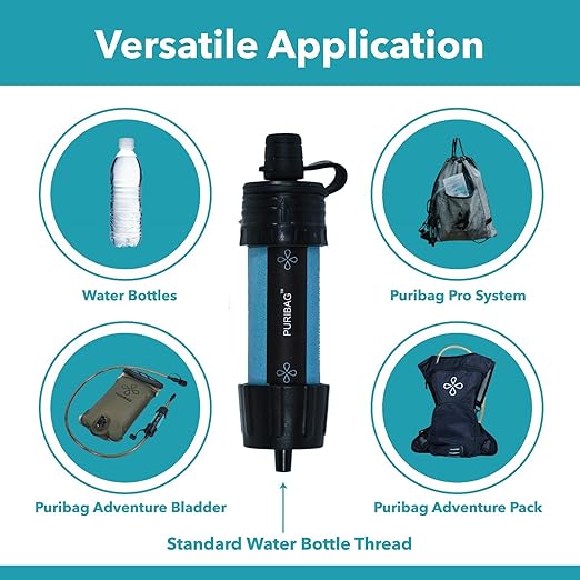 Puribag Micro Membrane Filter Straw: Mini Water Filter System - an Ultra-Light Emergency Portable Water Filter That Provides Safe Drinking for Hiking, Backpacking, Camping or Emergency Prepping
