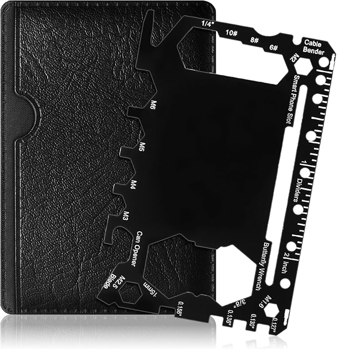 Cholemy 1 Pcs Credit Card Wallet Multitool 46 in 1 Metal Stainless Steel Survival Pocket Tool Bottle Opener Multipurpose Bulk for Husband Dad Men Christmas Birthday Gift, Black