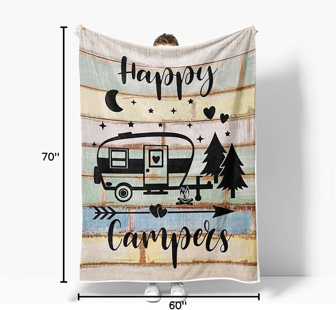 Camper Throw Blankets, Camping Gifts, Gifts for Camper, Gifts for Camping Lovers, Flannel Soft Warm Cozy Throws Cover for Couch Chair Sofa Bed Outdoor Inside Beach Travel Decor, 60X70