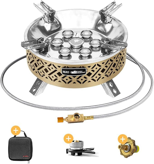 Portable Camping Stove Lightweight Camp Stove Collapsible Backpacking Stove Suitable for Outdoor Camping Cooking Hiking and Picnic, 19800W, Green and Coffee-coloured (Coffee-coloured)