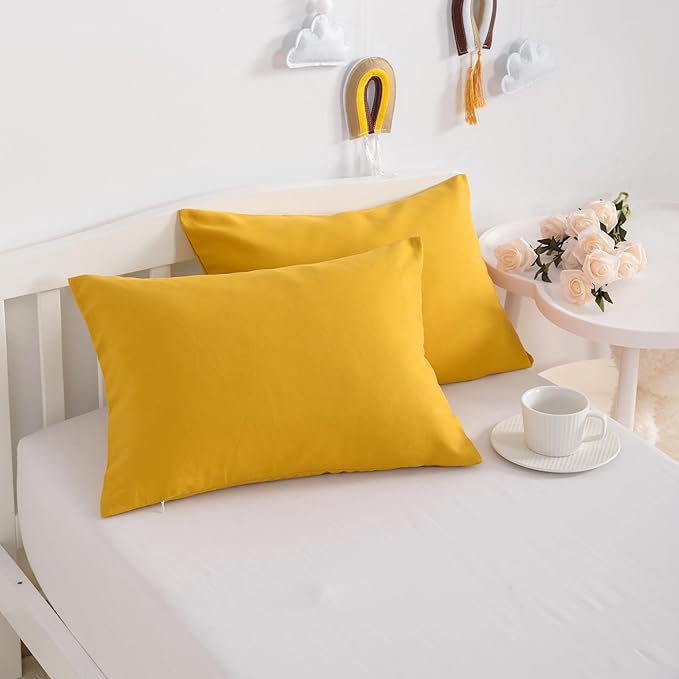 NTBAY Zippered Toddler Pillowcases Set of 2, 100% Brushed Microfiber 13x18 Pillowcases, Super Soft and Cozy Travel Kids Nursery Pillow Cases, 13x18 Inches, Ginger Yellow