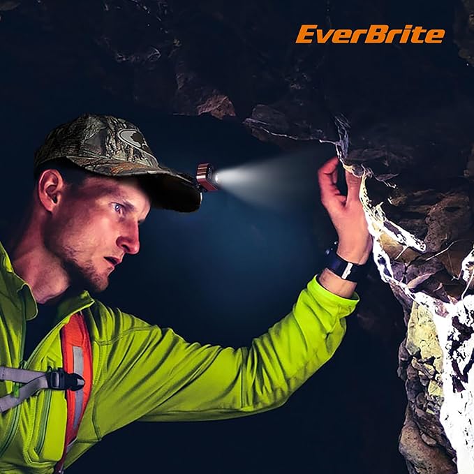EverBrite 400LM Rechargeable Headlamp, 1.59 oz Lightweight & Comfortable Head Lamp with Hat Clip, IP67 Waterproof, White/Red/Green Light, 7 Modes for Running, Camping and Backpacking-Purple