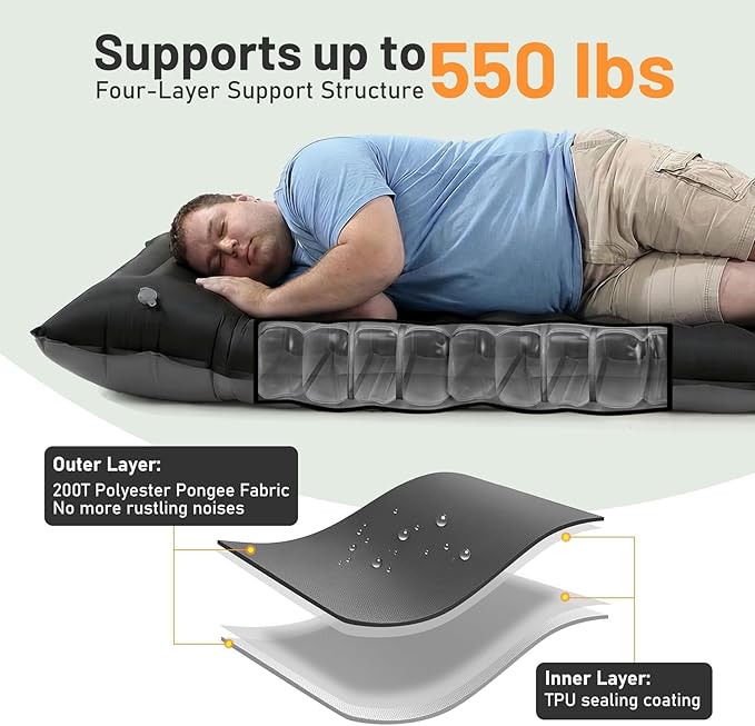 KASBAH Camping Sleeping Pad,Extra Wide 6 inch Thick Inflatable Sleeping Pads with Built-in Foot Pump and Pillow,Ultralight Camping Mat Gear for Outdoor Hiking,Camping